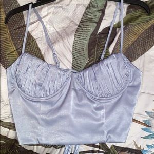 Light blue satin cropped corset top